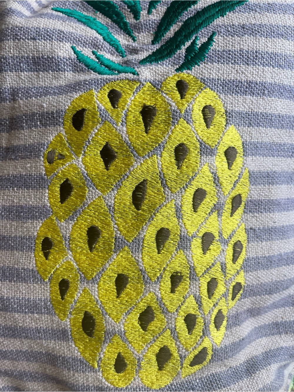 Pineapple Backpack Grey Striped Canvas Boho Travel School Bag Pom Poms - Picture 2 of 9
